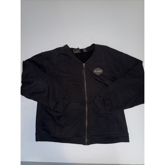 Harley Davidson Women’s Embroidered Black Fleece Zip Up Jacket Extra Large - Picture 1 of 9